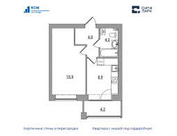 1-комнатная, 37.2 м²