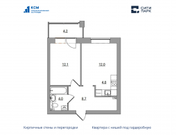 2-комнатная, 45 м²
