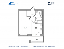 1-комнатная, 37.2 м²