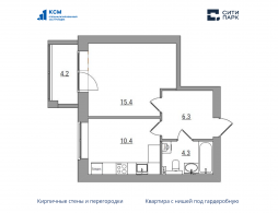 1-комнатная, 40.6 м²