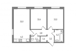 3-комнатная, 59.6 м²