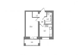 1-комнатная, 38.3 м²