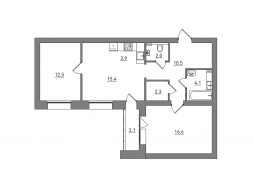 3-комнатная, 70.4 м²