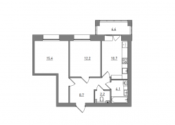 2-комнатная, 57.7 м²