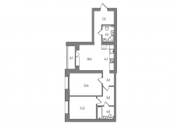 3-комнатная, 67.1 м²