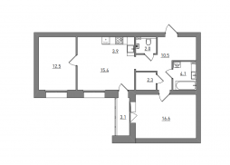 3-комнатная, 70.4 м²