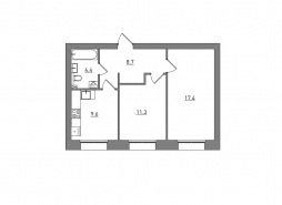 2-комнатная, 51.4 м²