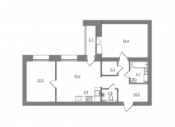 3-комнатная, 70.4 м²