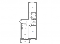 3-комнатная, 69.8 м²
