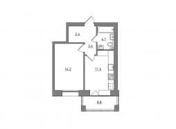 1-комнатная, 40.5 м²