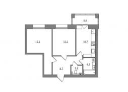 2-комнатная, 57.7 м²