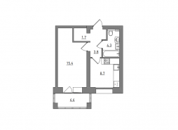 1-комнатная, 38.3 м²