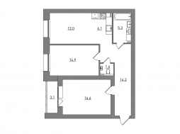 3-комнатная, 74.9 м²