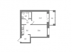 2-комнатная, 45.7 м²