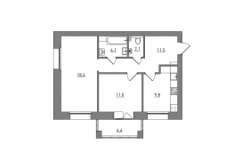 2-комнатная, 61.5 м²