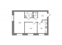 2-комнатная, 57.1 м²