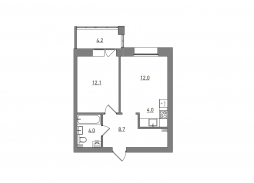 2-комнатная, 45 м²