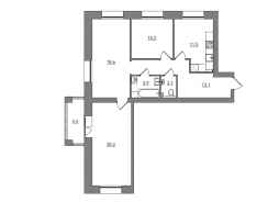 3-комнатная, 84 м²