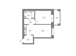 2-комнатная, 45.7 м²
