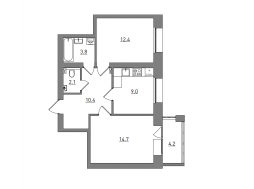 2-комнатная, 56.6 м²