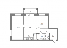 3-комнатная, 72.2 м²