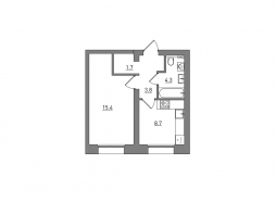 1-комнатная, 33.9 м²