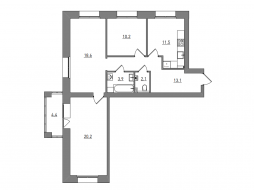 3-комнатная, 84 м²