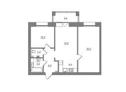 3-комнатная, 66.4 м²