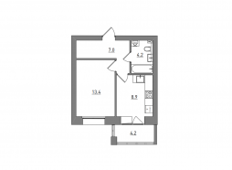 1-комнатная, 37.7 м²