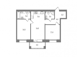 3-комнатная, 69.2 м²