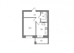 1-комнатная, 37.7 м²