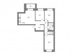 3-комнатная, 76.9 м²