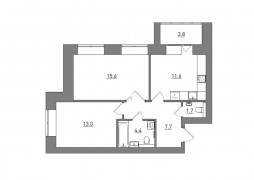 2-комнатная, 57.8 м²