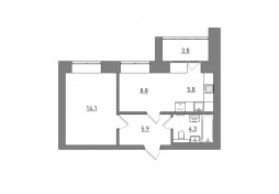 Евро 2-комнатная, 42.7 м²
