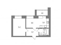 Евро 2-комнатная, 42.7 м²