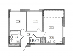 3-комнатная, 60.3 м²