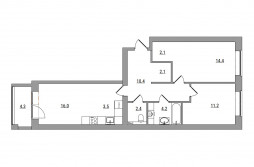 3-комнатная, 70.7 м²