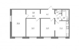 3-комнатная, 76 м²
