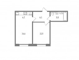 Евро 2-комнатная, 43.8 м²