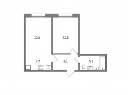 Евро 2-комнатная, 45.6 м²