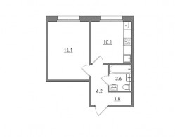 1-комнатная, 33.8 м²