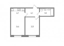 Евро 2-комнатная, 43.8 м²