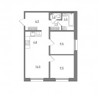 Евро 3-комнатная, 51.4 м²