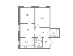 Евро 3-комнатная, 56.9 м²
