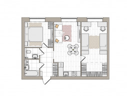 3-комнатная, 62 м²