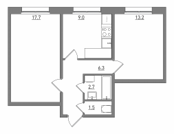 2-комнатная, 50.4 м²