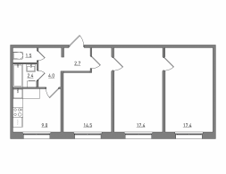 3-комнатная, 68.9 м²