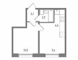 2-комнатная, 29.7 м²