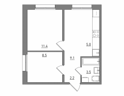 3-комнатная, 39.7 м²