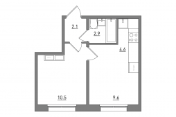 Евро 2-комнатная, 29.7 м²